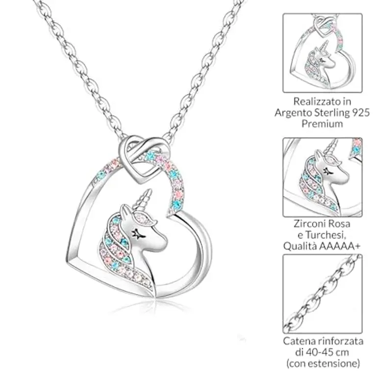 SOFIA FERRER Regalo Bambina 10 Anni, Collana Unicorno, Regali Bambina 7, 8, 9, 10, 11 Anni, Collana Ragazza Argento 925, Regalo Ragazza 12 Anni Femmina, Idee Regali Bimba, Natale (PROMEMORIA) miniatura 3