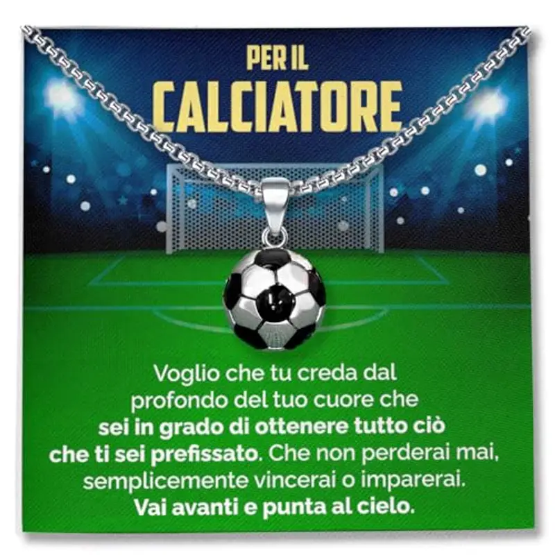 SOFIA FERRER Regalo Bambino 7, 8, 9, 10, 11 Anni Maschio, Collana Ragazzo Acciaio, Regali Ragazzo 12 Anni, Ciondolo Calcio Bambino, Regalo Bimbo Maschio, Natale, Figlio, Nipote (CALCIATORE)