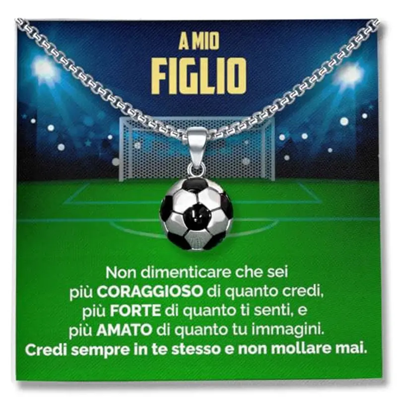 SOFIA FERRER Regalo Bambino 7, 8, 9, 10, 11 Anni Maschio, Collana Ragazzo Acciaio, Regali Ragazzo 12 Anni, Ciondolo Calcio Bambino, Regalo Bimbo Maschio, Natale, Figlio, Nipote (FIGLIO)