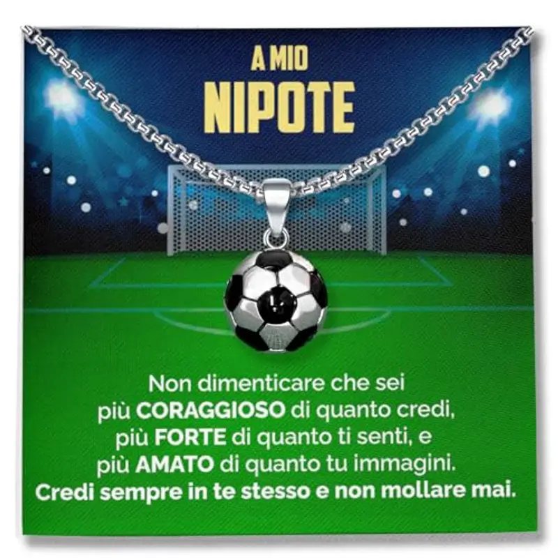 SOFIA FERRER Regalo Bambino 7, 8, 9, 10, 11 Anni Maschio, Collana Ragazzo Acciaio, Regali Ragazzo 12 Anni, Ciondolo Calcio Bambino, Regalo Bimbo Maschio, Natale, Figlio, Nipote (NIPOTE)