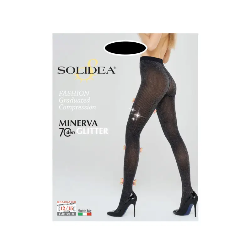 Minerva Collant Glitterati 70Den Compressione 12 15mmHg 4L Nero Silver