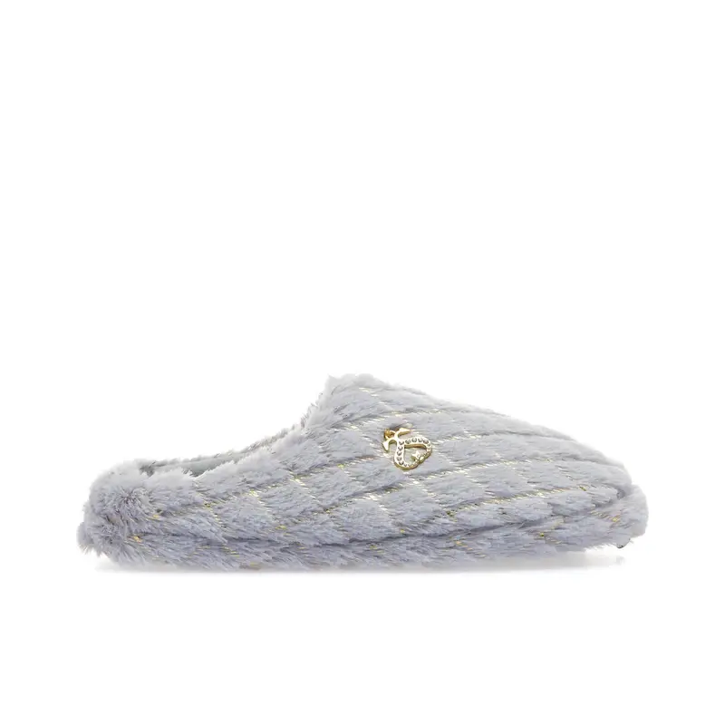 Ciabatte da casa grigie e oro con peluche
