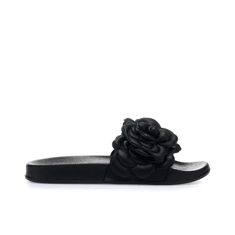 Ciabatte nere in gomma con maxi fiore