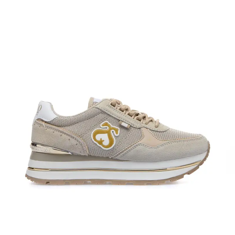 Sneakers beige con suola platform e logo laterale