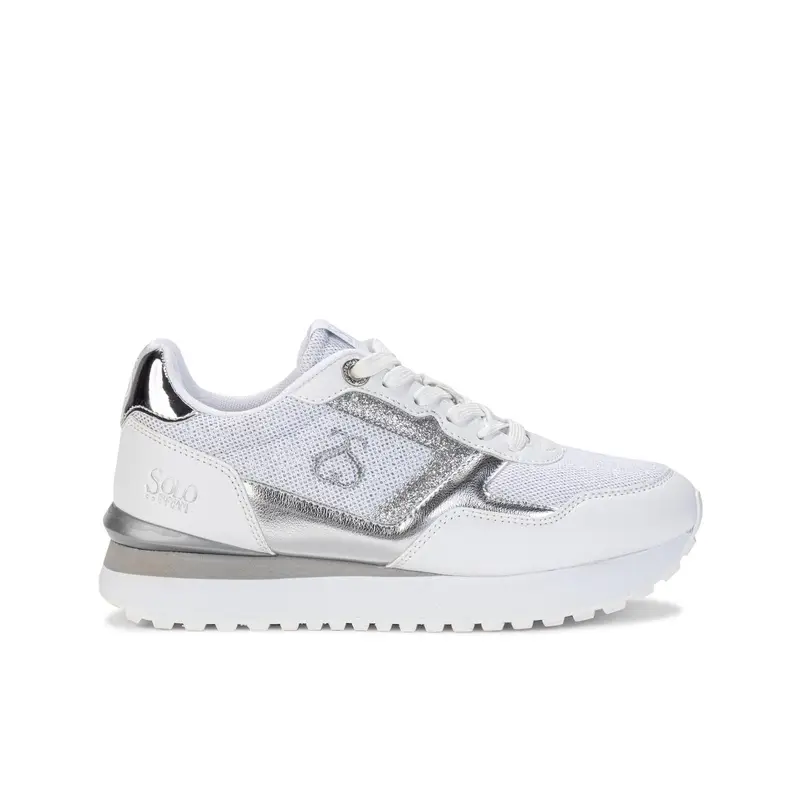 Sneakers bianche con inserti glitter e suola platform