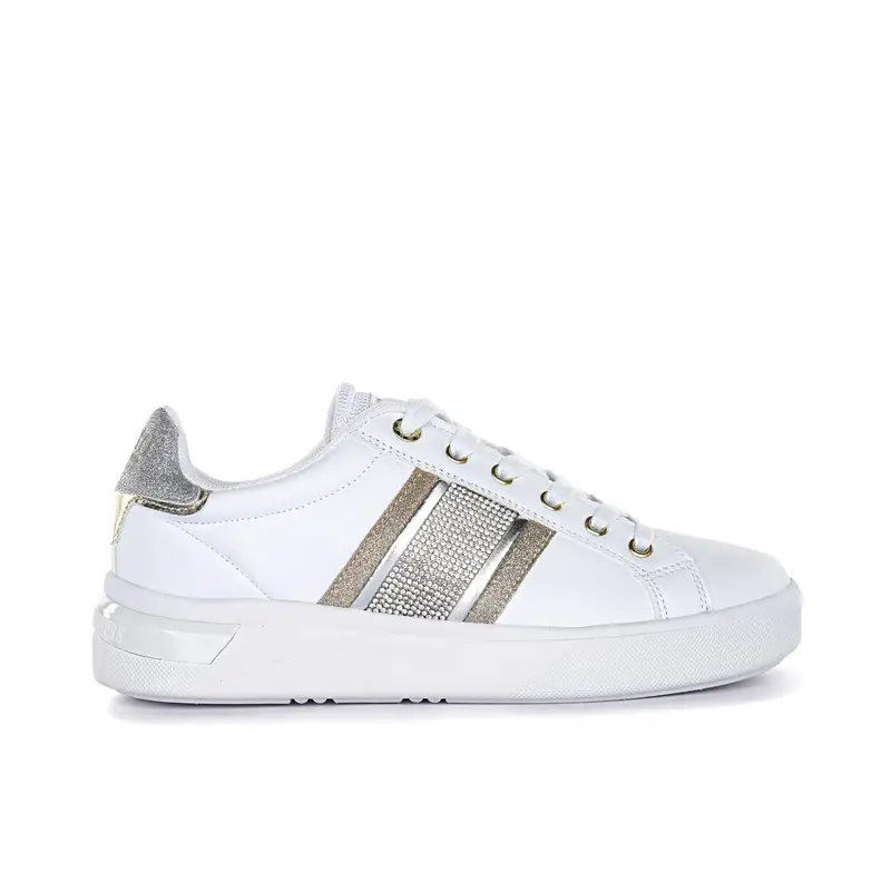 Sneakers bianche con inserto con strass e glitter