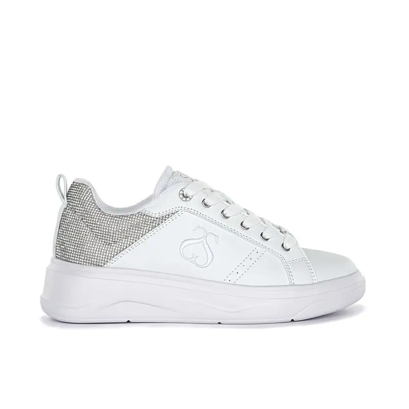 Sneakers bianche con inserto strass e suola chunky