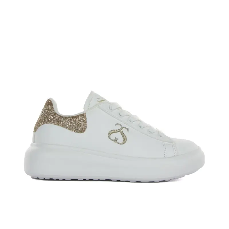 Sneakers bianche da bambina con dettagli glitterati oro