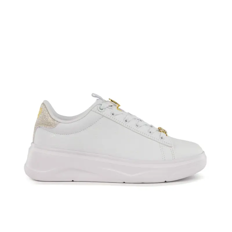 Sneakers da donna con platform bianche con dettagli oro