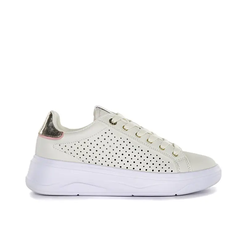 Sneakers panna da donna traforate con lacci