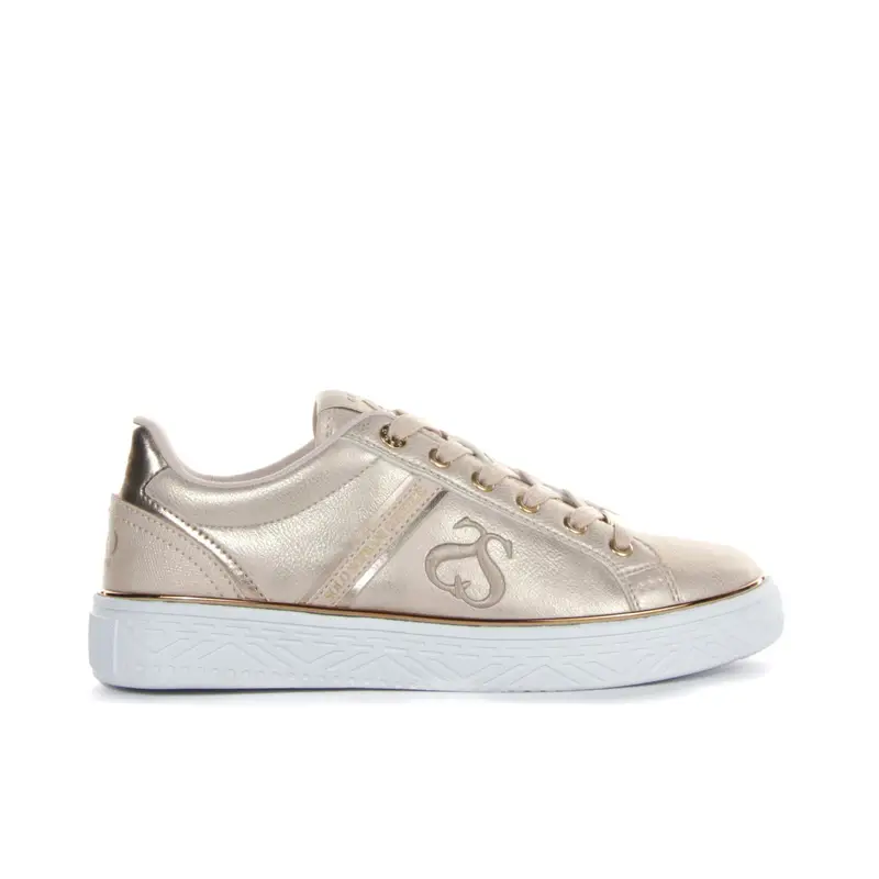 Sneakers rosa effetto laminato con logo laterale