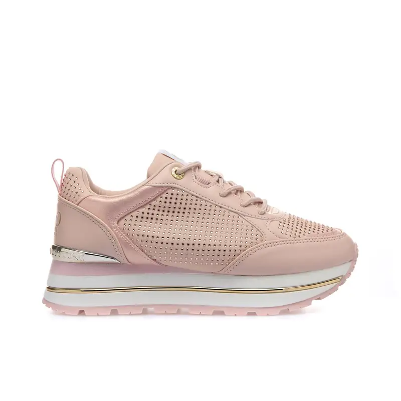 Sneakers rosa in pelle con strass e suola platform