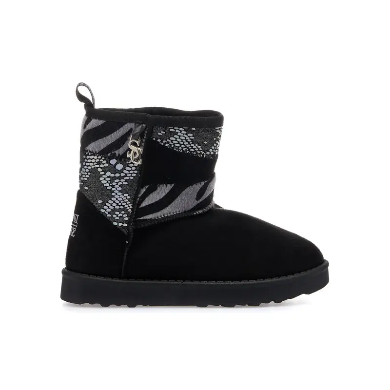 Stivaletti neri con dettagli animalier e interno in peluche