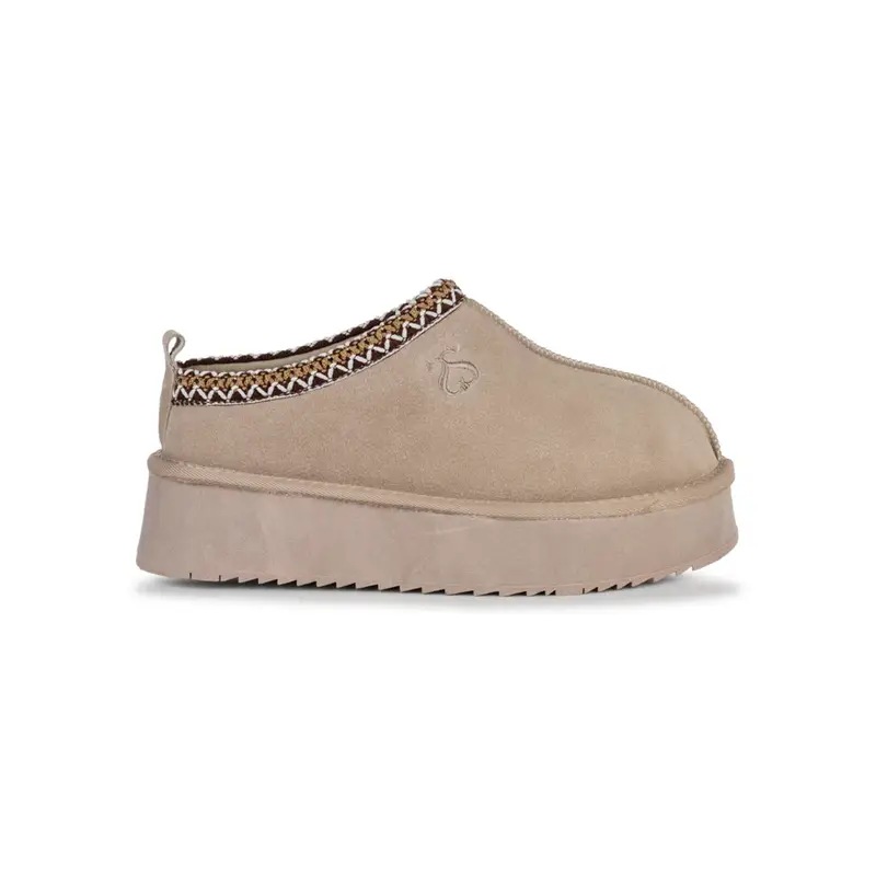 Sabot beige da donna con suola platform e interno in eco-pelo