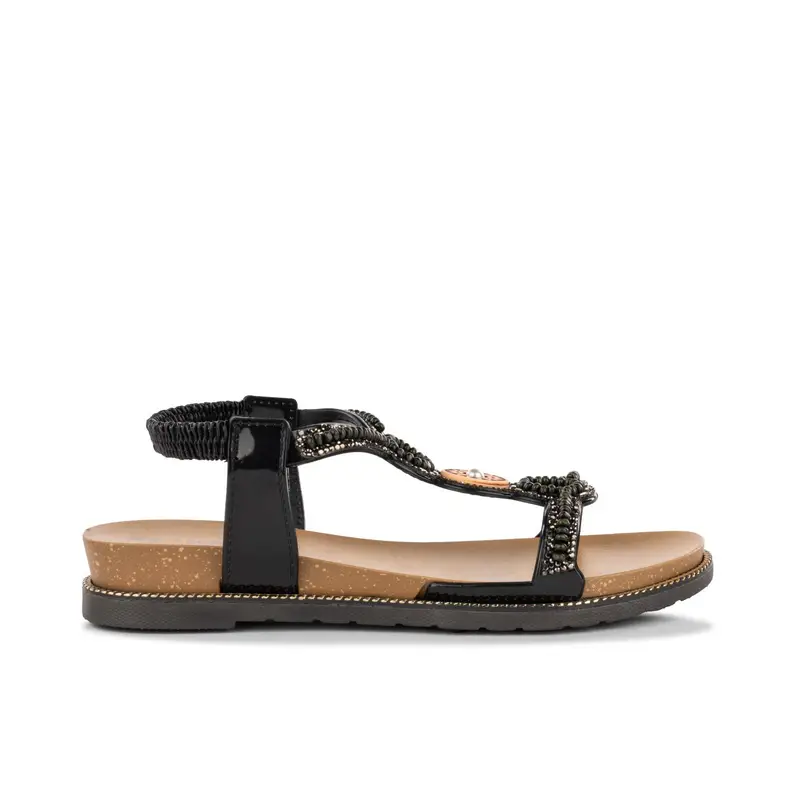 Sandali bassi neri con fiori da donna