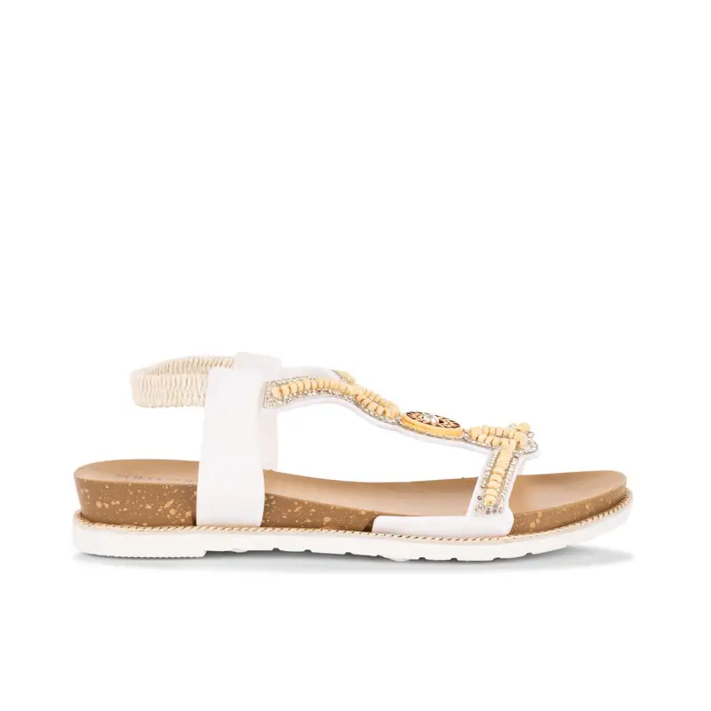 Sandali bianchi bassi da donna con micro perline