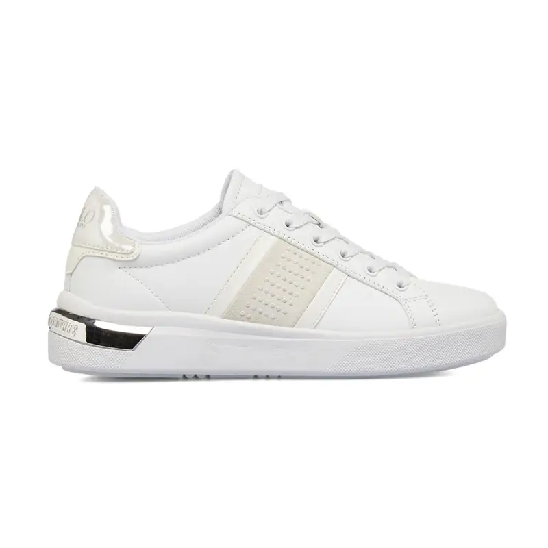 Sneakers bianche da donna con dettaglio perle laterale