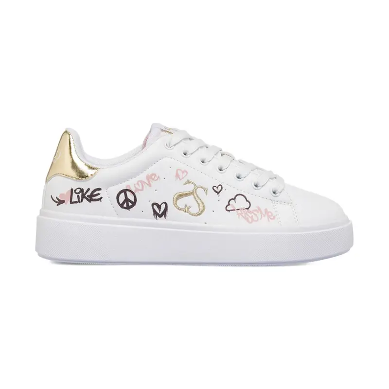 Sneakers bianche da donna con logo e disegni