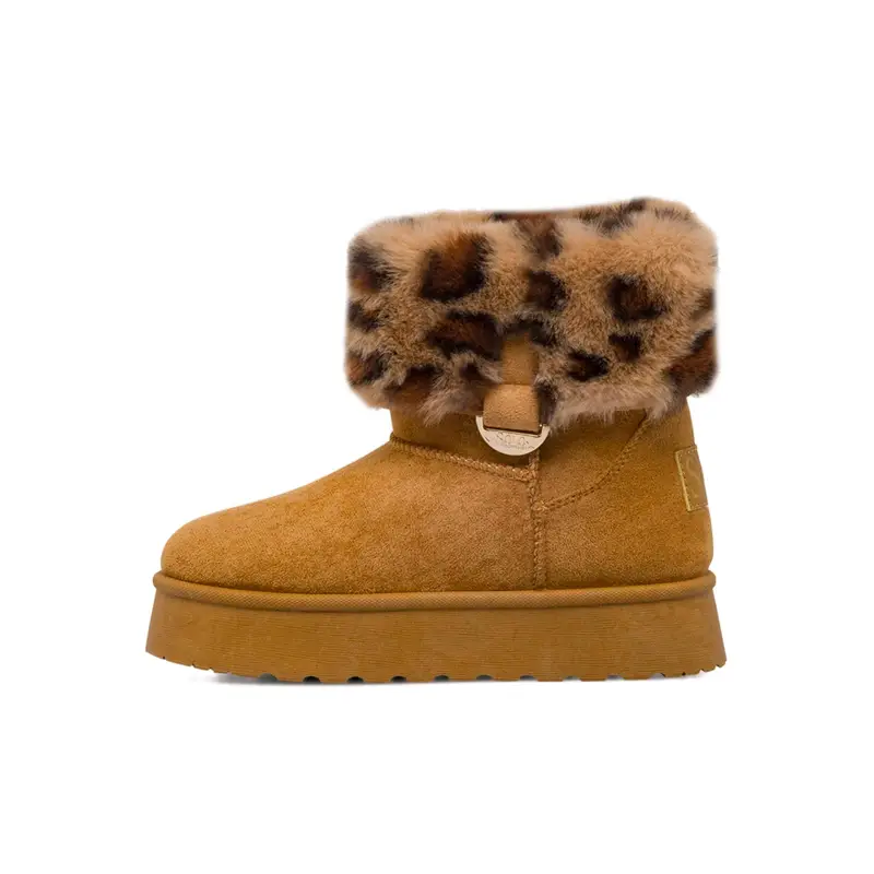 Stivaletti gialli da bambina con bordo in peluche animalier e suola platform