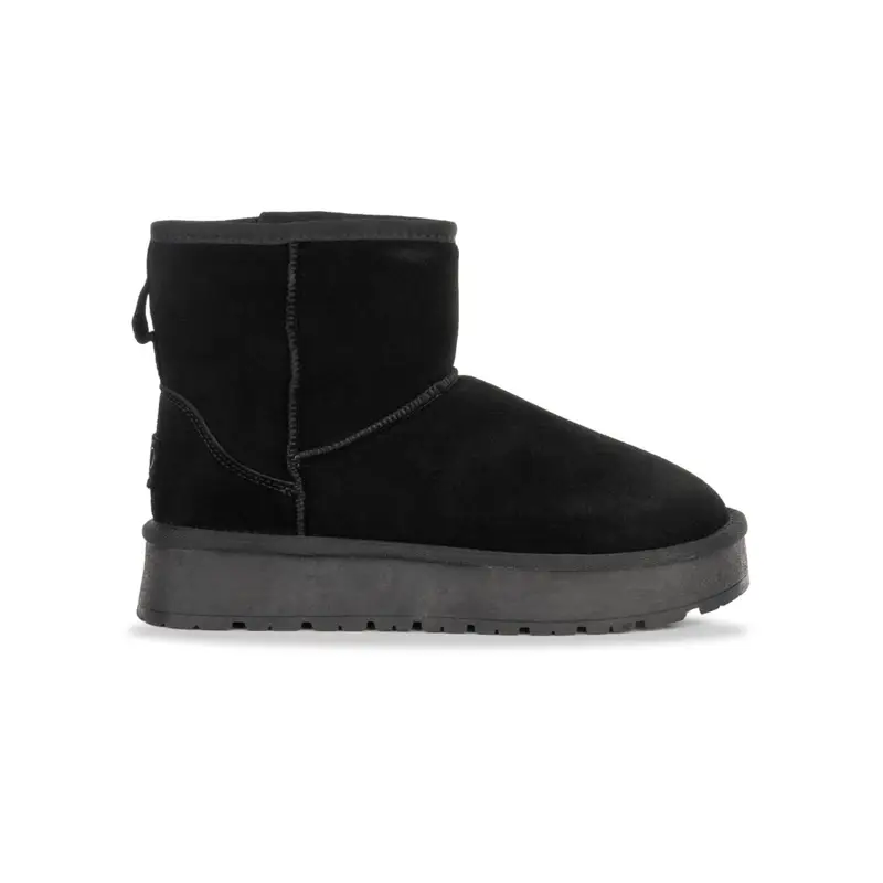 Stivaletti neri da donna con interno in peluche e suola platform