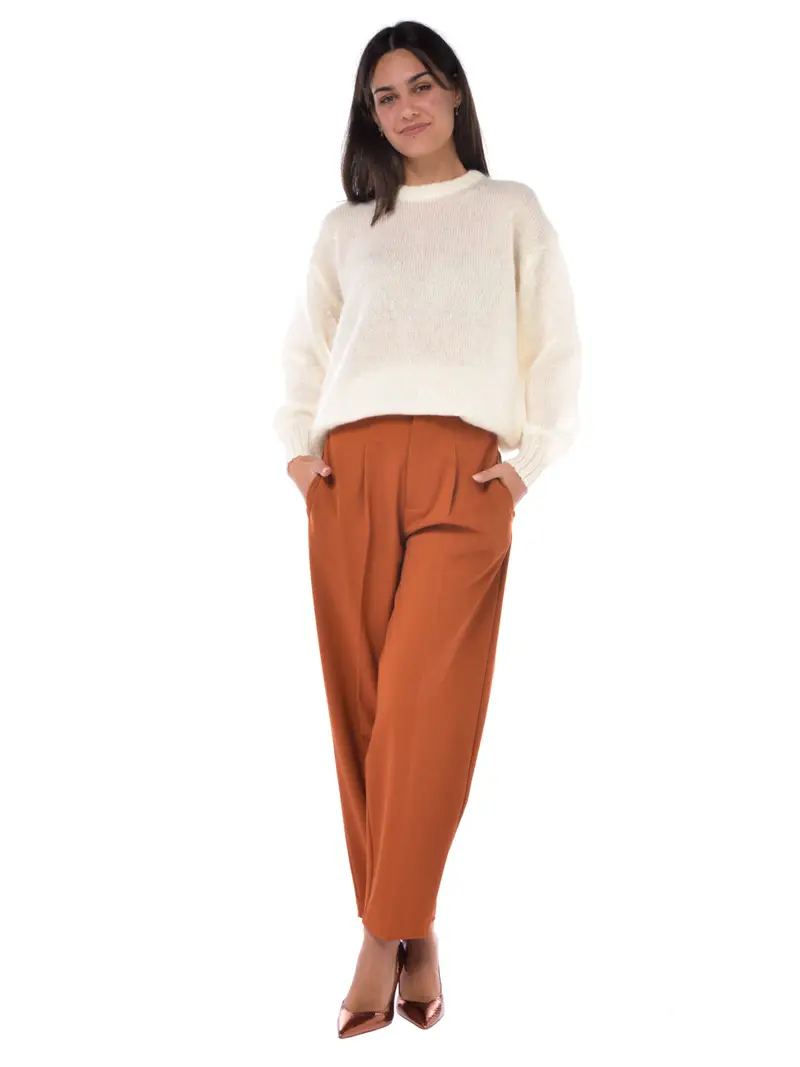 pantalone da donna Solotre baggy con pinces MARRON miniatura 2