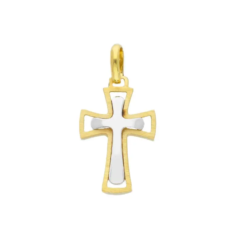 Croce In Oro Giallo E Bianco 18 Carati - Songa Antonio Gioielli