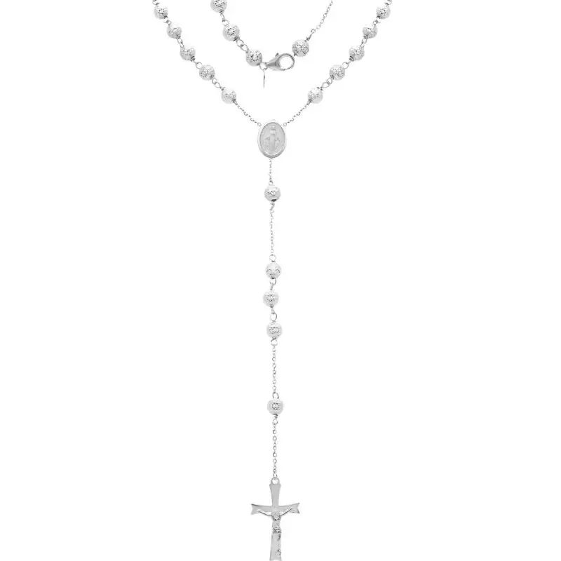 Rosario Collana In Oro Bianco 18 Carati 60Cm - Songa Antonio