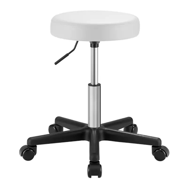 SONGMICS Sgabello Girevole con Ruote, Altezza Regolabile 46-58 cm, Sgabello da Bar Imbottito Rivestito in PU, Sgabello