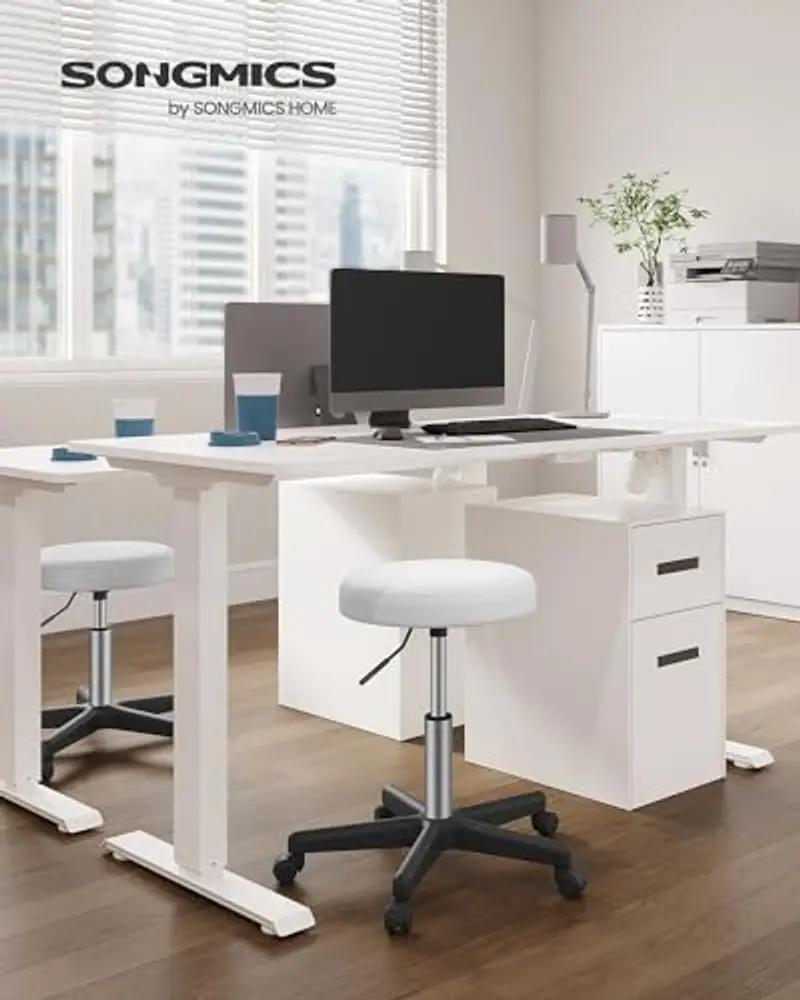 SONGMICS Sgabello Girevole con Ruote, Altezza Regolabile 46-58 cm, Sgabello da Bar Imbottito Rivestito in PU, Sgabello miniatura 2