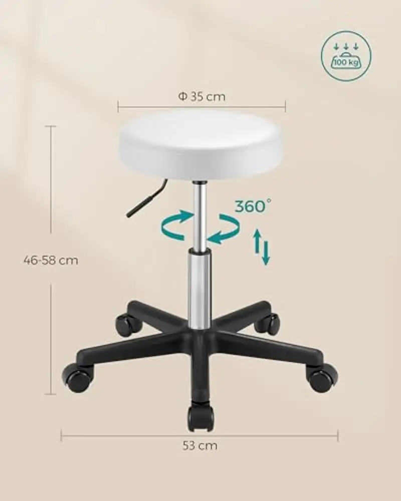 SONGMICS Sgabello Girevole con Ruote, Altezza Regolabile 46-58 cm, Sgabello da Bar Imbottito Rivestito in PU, Sgabello miniatura 3