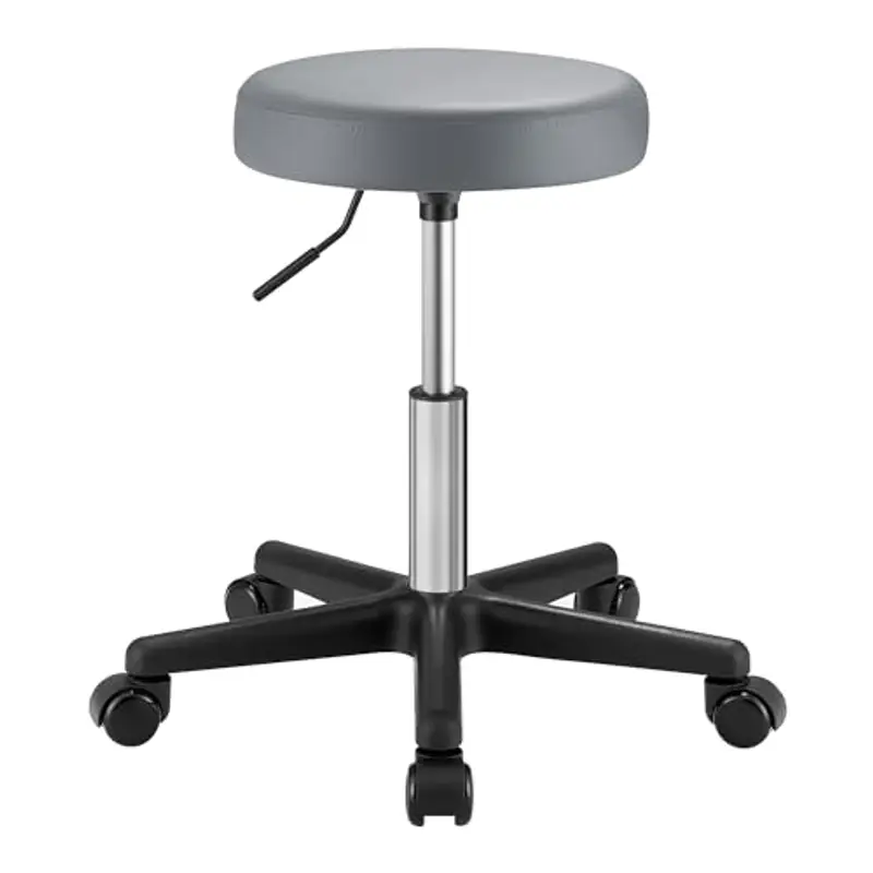 SONGMICS Sgabello Girevole con Ruote, Altezza Regolabile 46-58 cm, Sgabello da Bar Imbottito Rivestito in PU, Sgabello