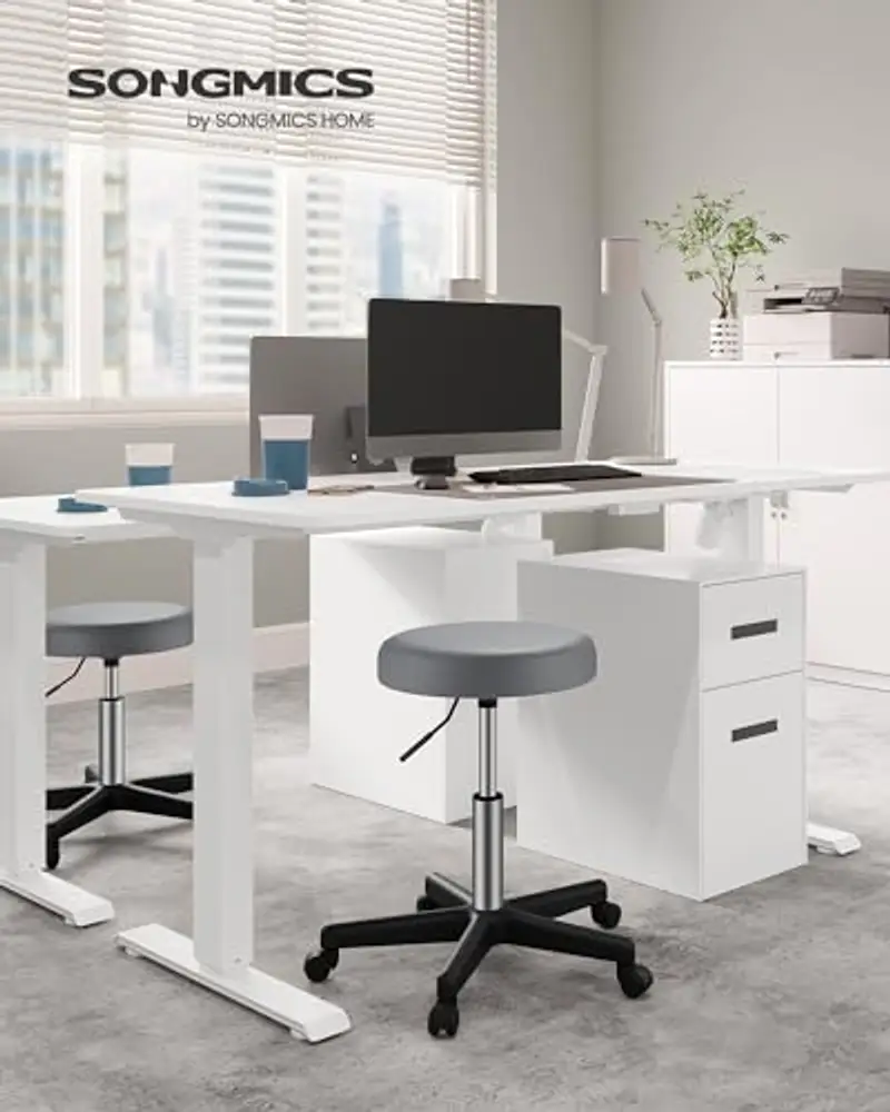 SONGMICS Sgabello Girevole con Ruote, Altezza Regolabile 46-58 cm, Sgabello da Bar Imbottito Rivestito in PU, Sgabello miniatura 2