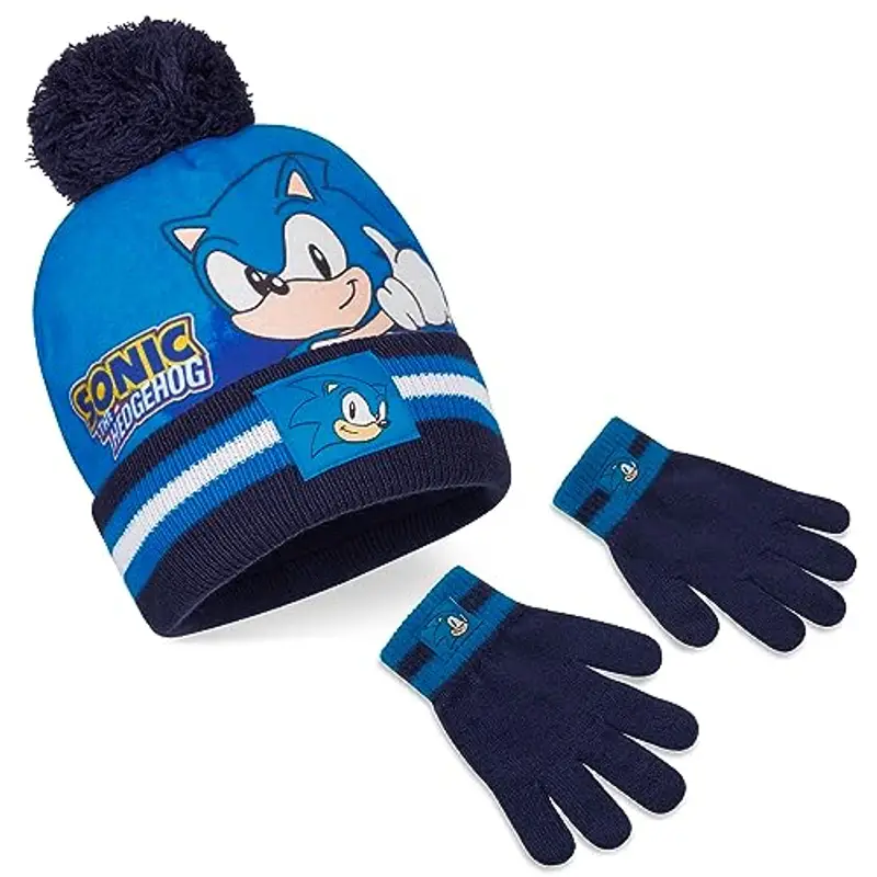 Sonic the Hedgehog Cappello Bambino, Set Invernale Cappello Sciarpa e Guanti (4-15 anni, Blu 2 Pezzi)