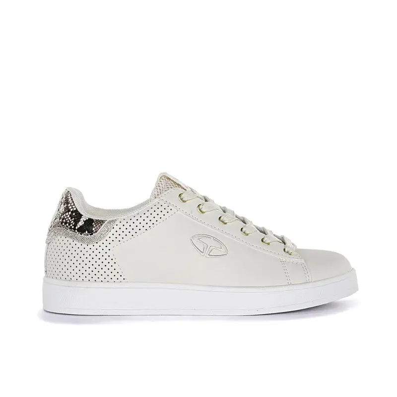 Sneakers beige con inserto traforato e logo laterale