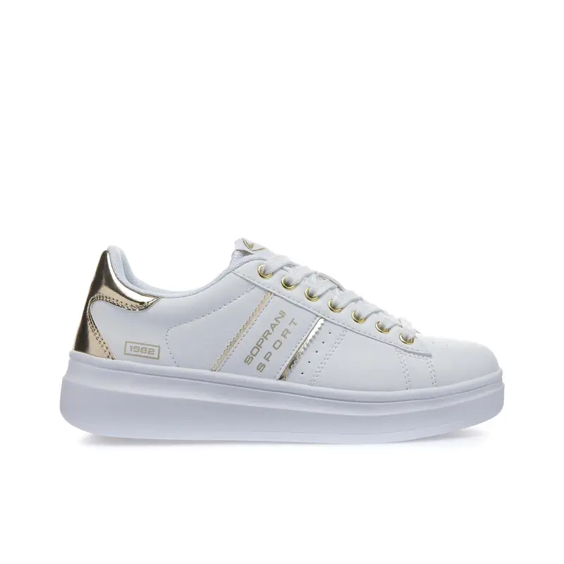 Sneakers bianche con dettagli oro e logo