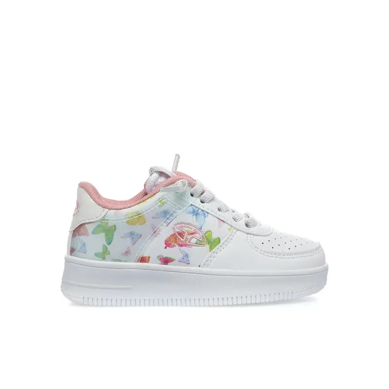 Sneakers bianche da bimba stampa fiori con velcro e lacci