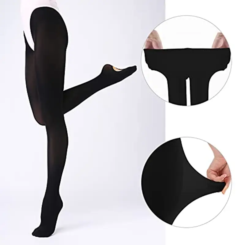 Soudittur Collant da Ballo Convertibili e Calzamaglie da Danza Classica Convertibile per Bambina Ragazze Donna in Nero, M (125-140 cm) miniatura 3