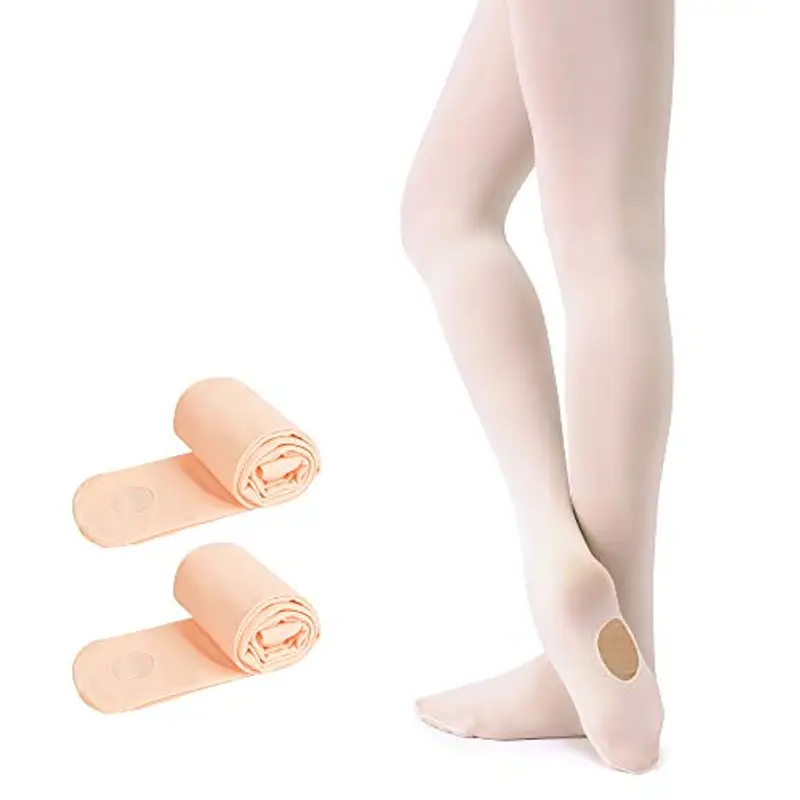 Soudittur Collant da Ballo Convertibili e Calzamaglie da Danza Classica Convertibile per Bambina Ragazze Donna in Rosa, 2 Paia, L (140-165 cm)