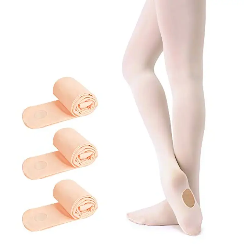 Soudittur Collant da Ballo Convertibili e Calzamaglie da Danza Classica Convertibile per Bambina Ragazze Donna in Rosa, 3 Paia, S (110-125 cm)
