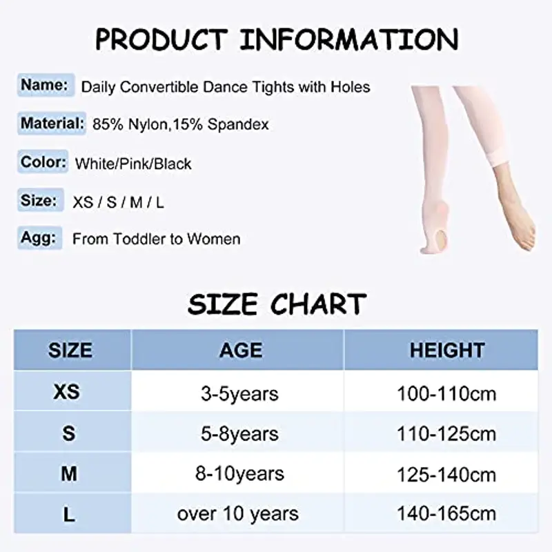 Soudittur Collant da Ballo Convertibili e Calzamaglie da Danza Classica Convertibile per Bambina Ragazze Donna in Rosa, 3 Paia, S (110-125 cm) miniatura 3