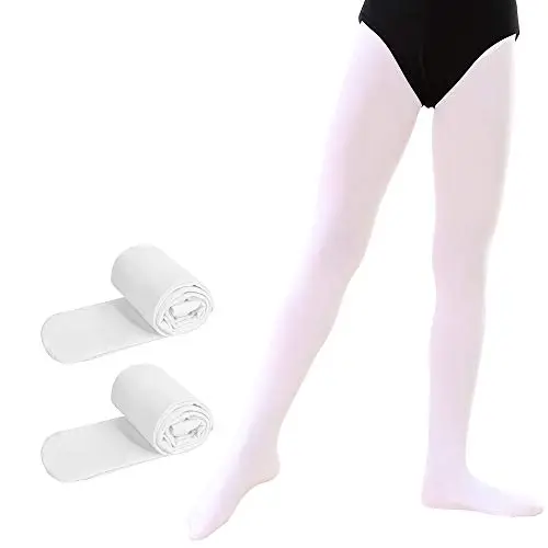 Soudittur Collant da Ballo e Calzamaglie da Danza Classica per Bambina Ragazze Donna in 2 Paia Bianco, L