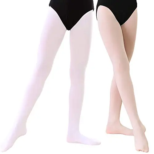 Soudittur Collant da Ballo e Calzamaglie da Danza Classica per Bambina Ragazze Donna in Rosa e Bianco, M