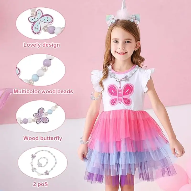 Souvik Set Gioielli Bambina 2 Pezzi Collana e Bracciale in Legno per Bambina Con Perline a Forma di Farfalla e Fiore Regalo Perfetto per Compleanno o Uso Quotidiano Blu Viola miniatura 2