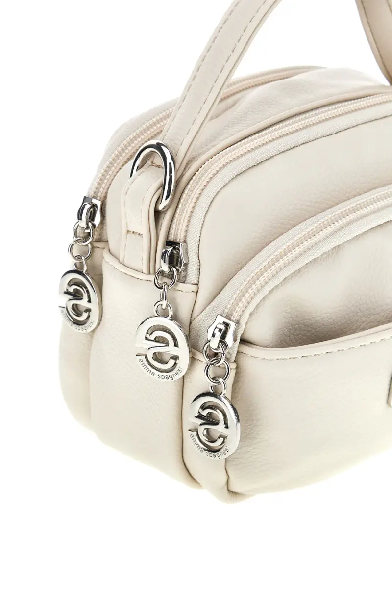 Borsa beige a mano con tracolla e zip multiple Emma spagnesi PU1808 [PANNA] miniatura 5