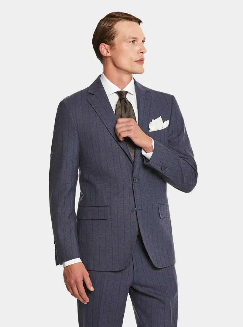 Abito uomo blu gessato in pura lana