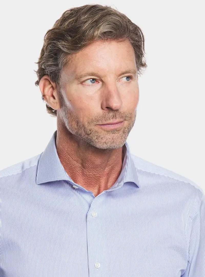 Camicia collo francese in cotone riga stretta