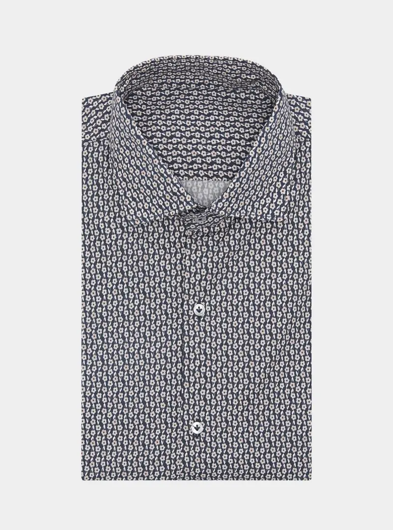 Camicia fantasia in puro cotone con collo francese