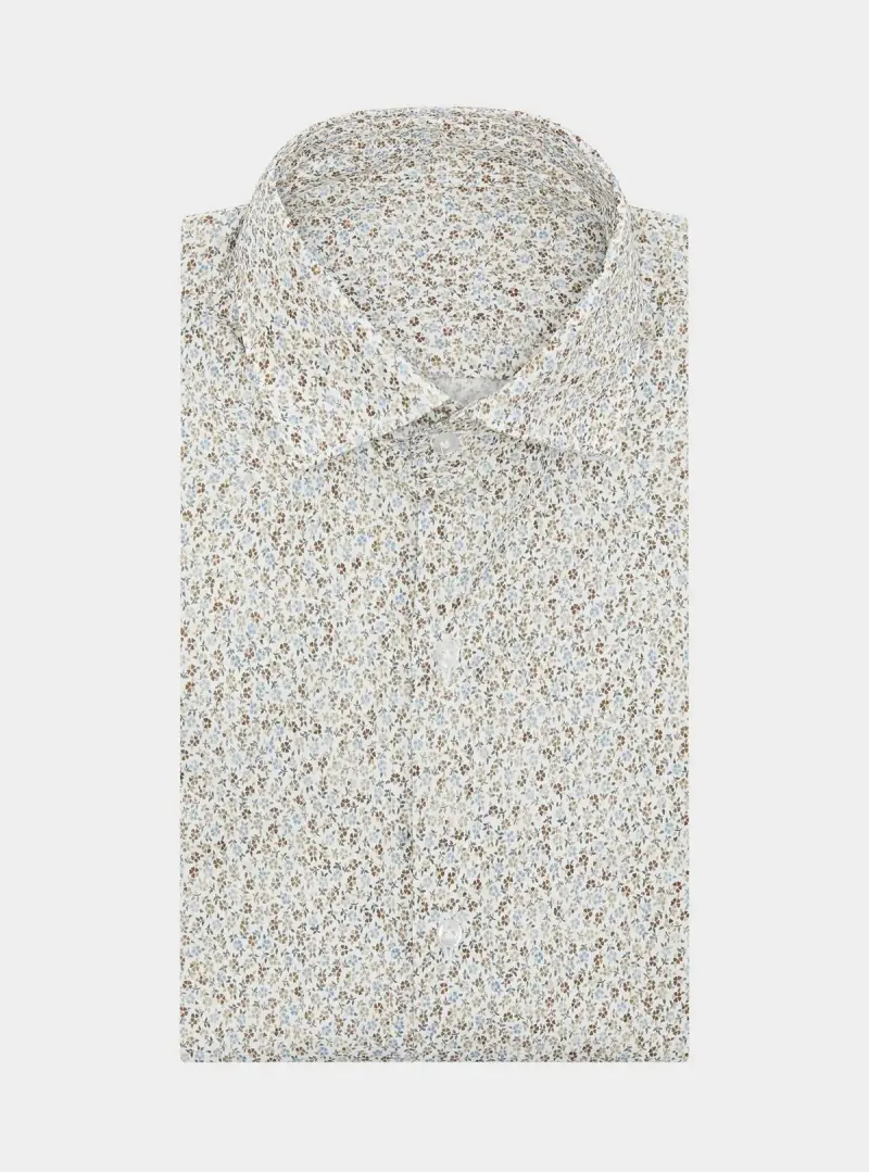 Camicia fantasia in puro cotone con collo francese