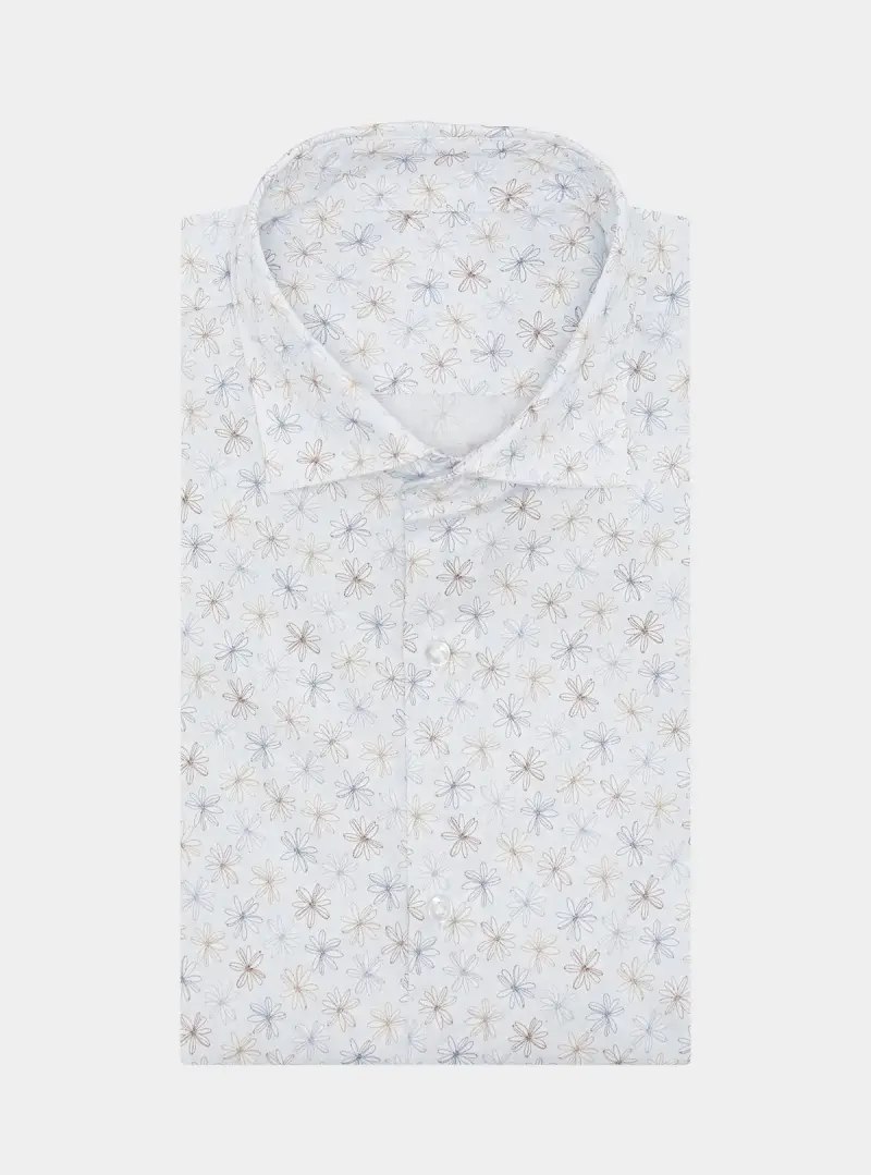 Camicia fantasia in puro cotone con collo francese