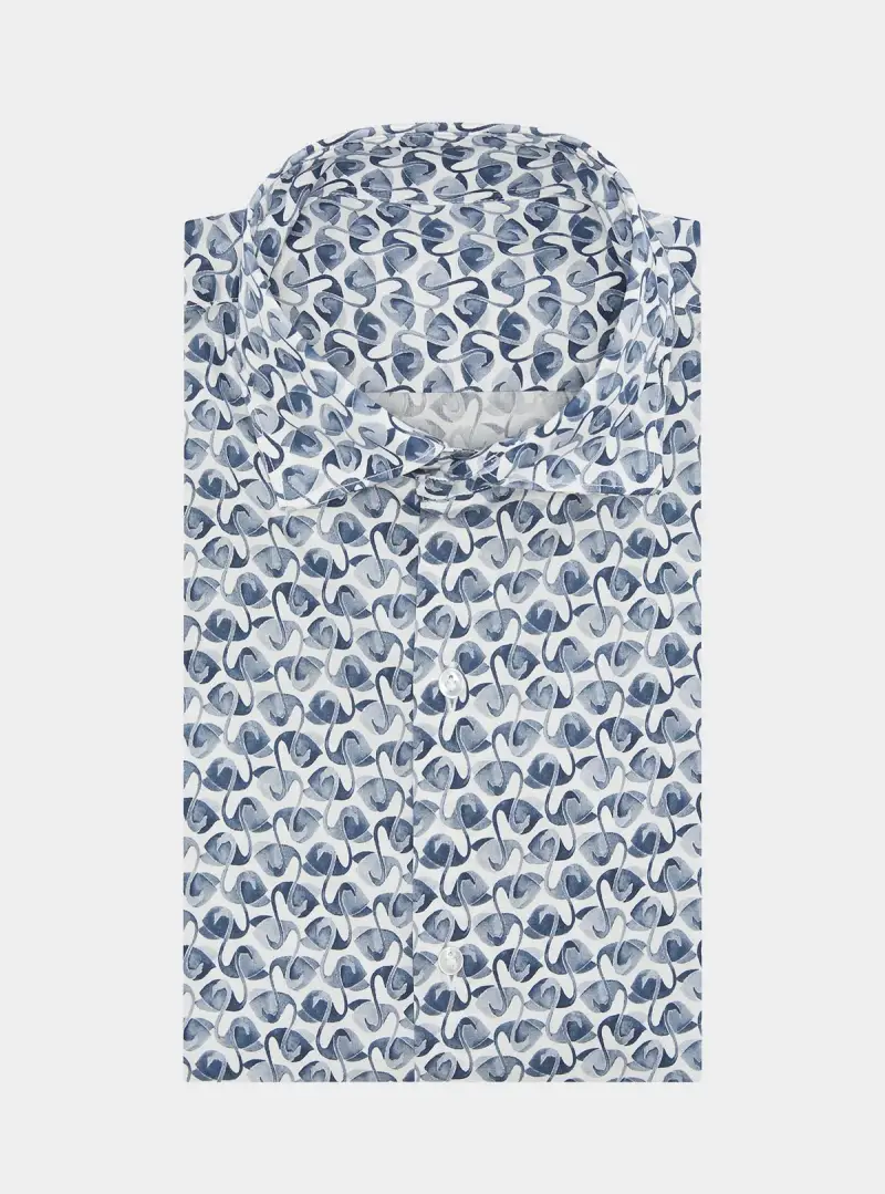 Camicia fantasia in puro cotone con collo francese